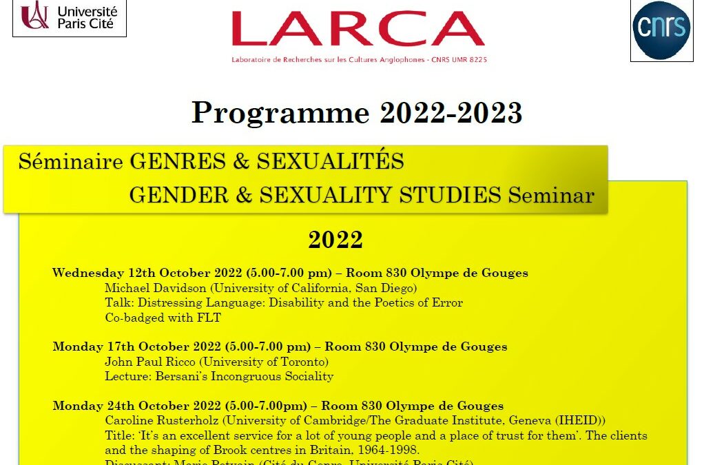 GSS Gender and Sexuality Studies / Genres et Sexualités : Programme LARCA 2022 2023